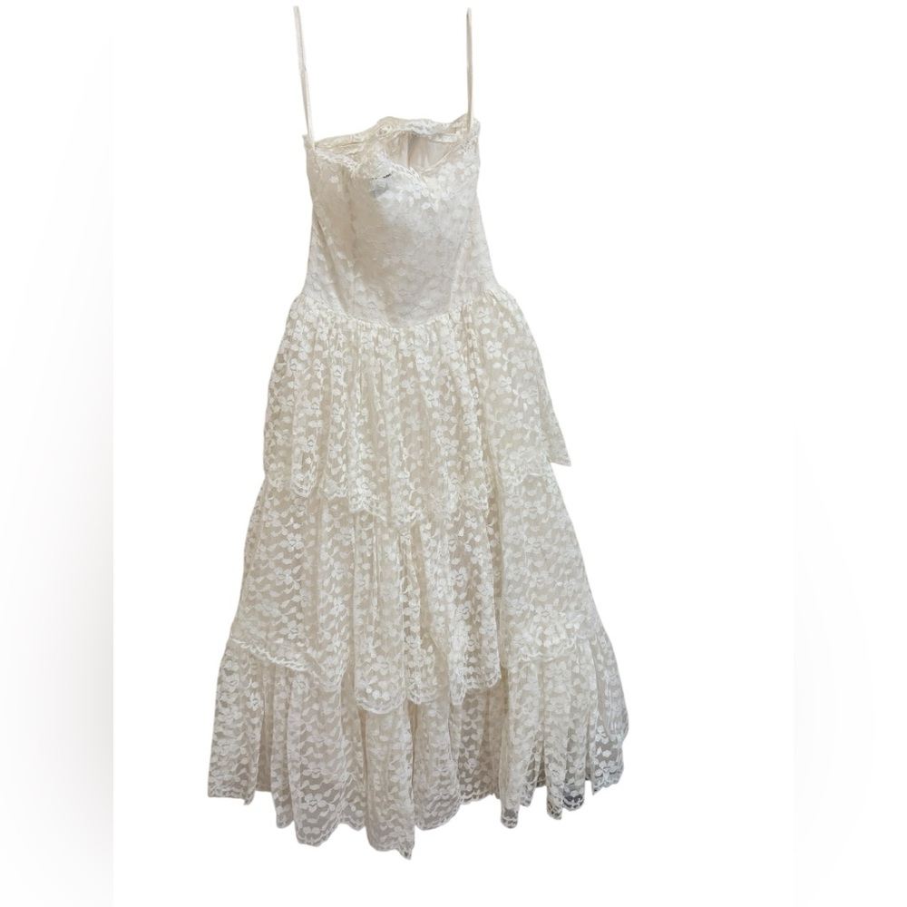Emma Domb vintage tiered lace cocktail dress tulle strapless wedding, prom